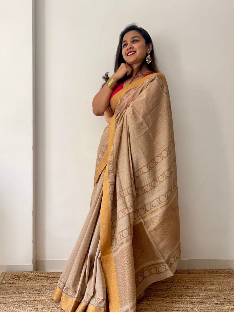 Bagru Handblock Printed Cotton Saree - Image 3