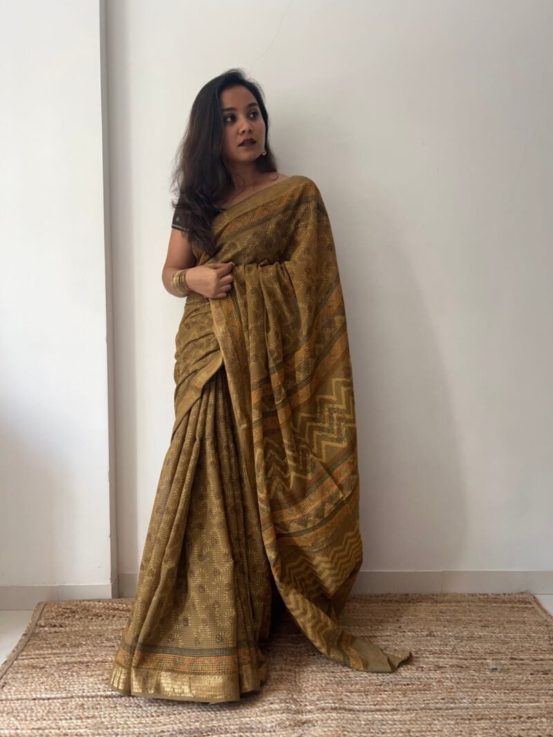 Bagru Handblock Printed Cotton Saree - Image 4
