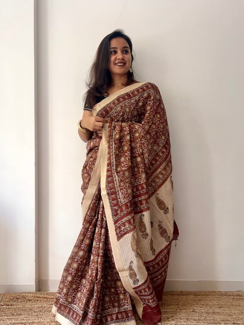 Bagru Handblock Printed Cotton Saree - Image 3