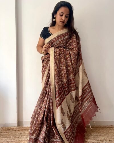 Bagru Handblock Printed Cotton Saree