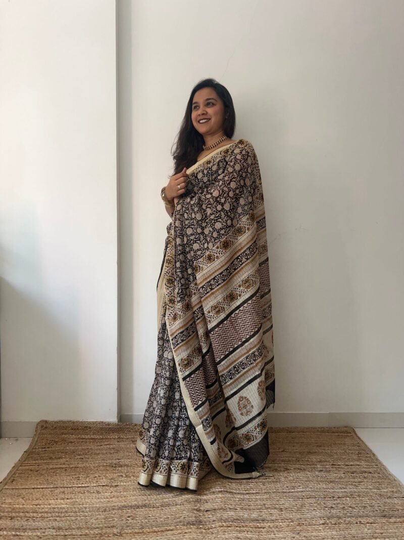 Bagru Handblock Printed Cotton Saree - Image 3