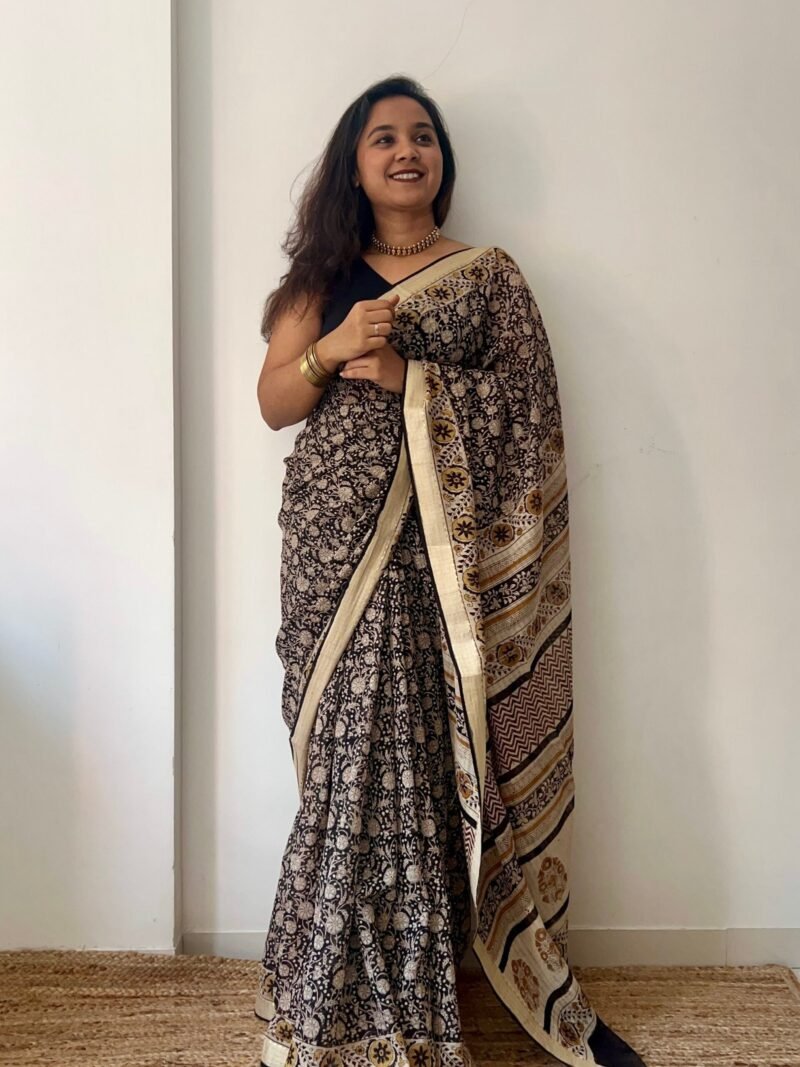 Bagru Handblock Printed Cotton Saree - Image 4