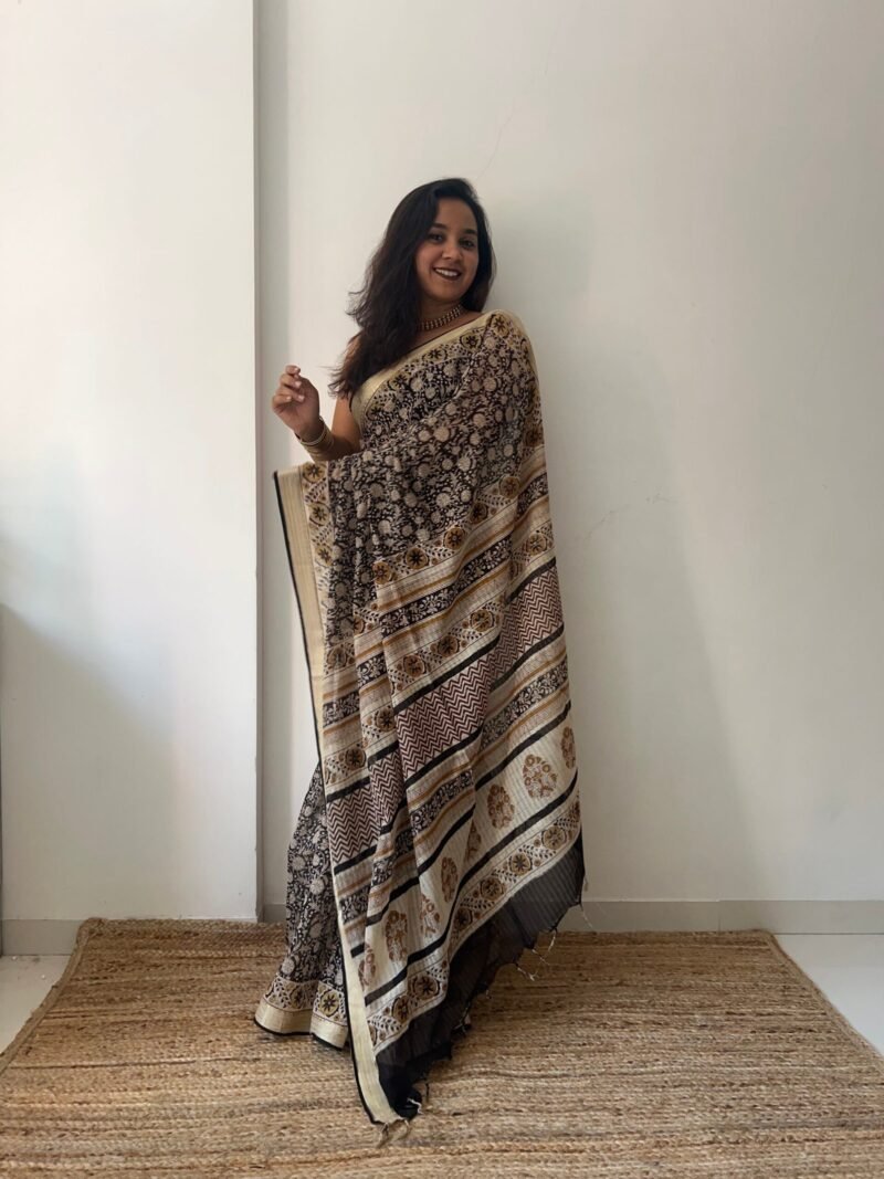 Bagru Handblock Printed Cotton Saree - Image 5