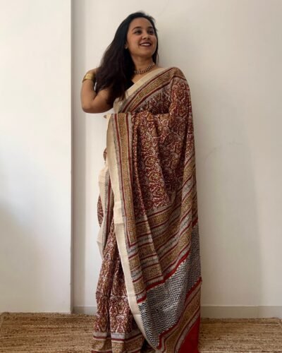 Bagru Handblock Printed Cotton Saree