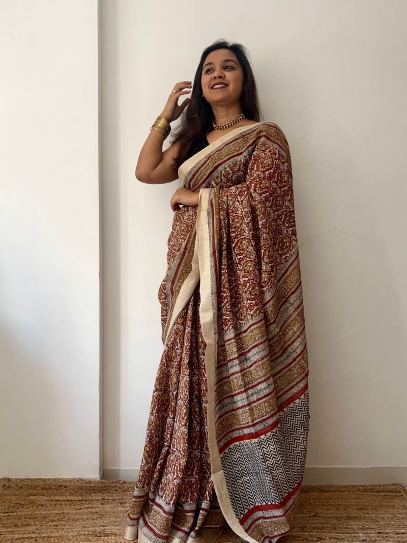 Bagru Handblock Printed Cotton Saree - Image 3