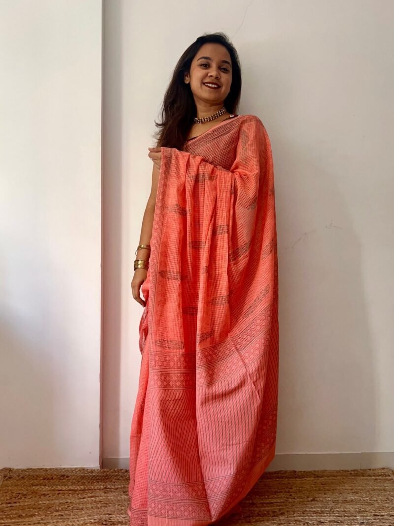 Bagru Handblock Printed Cotton Saree - Image 4