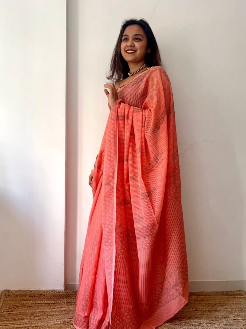 Bagru Handblock Printed Cotton Saree - Image 3