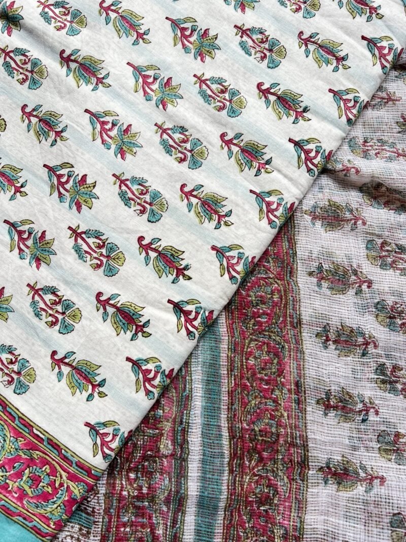 Sanganeri Handblock Printed Unstitched Suit - Image 3