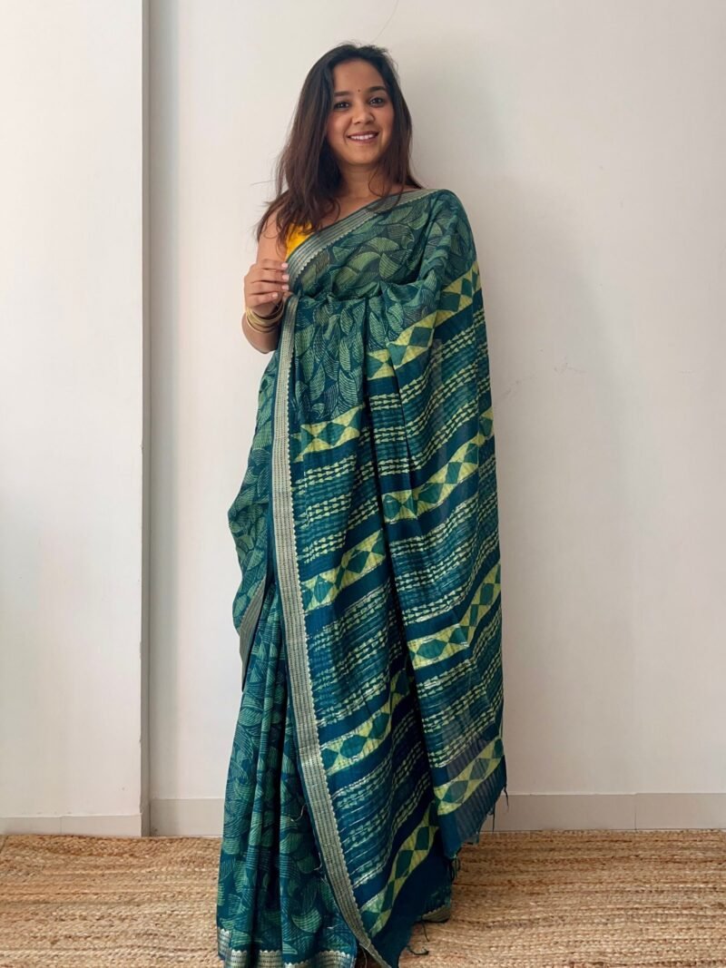 Bagru Handblock Printed Cotton Saree - Image 3