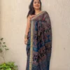 Ajrakh Linen Handblock Printed Saree
