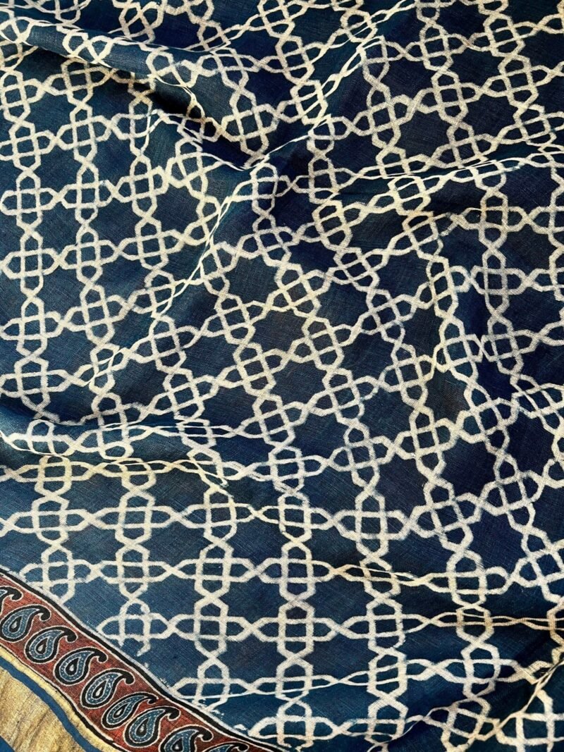 Ajrakh Linen Handblock Printed Saree - Image 5