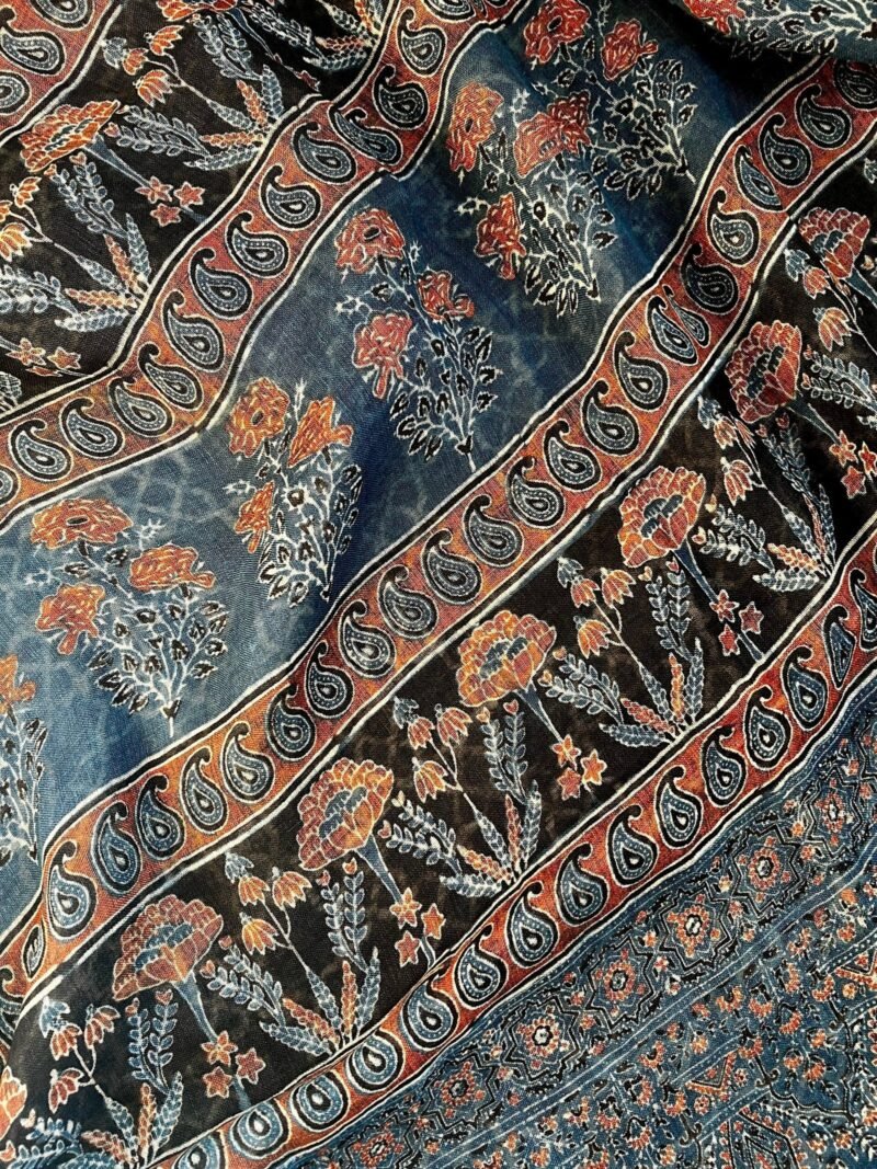 Ajrakh Linen Handblock Printed Saree - Image 7