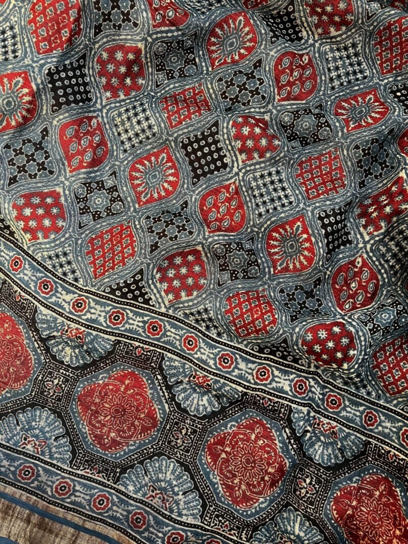 Ajrakh Linen Handblock Printed Saree - Image 5