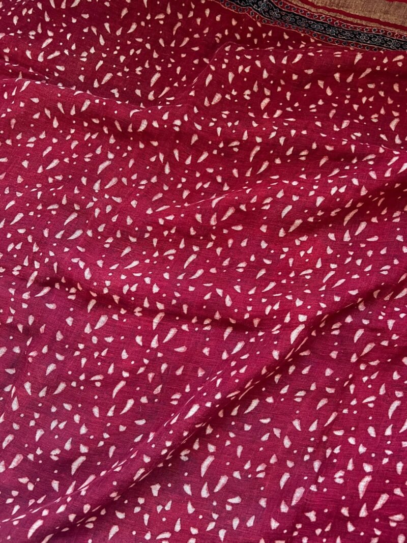 Ajrakh Linen Handblock Printed Saree - Image 5