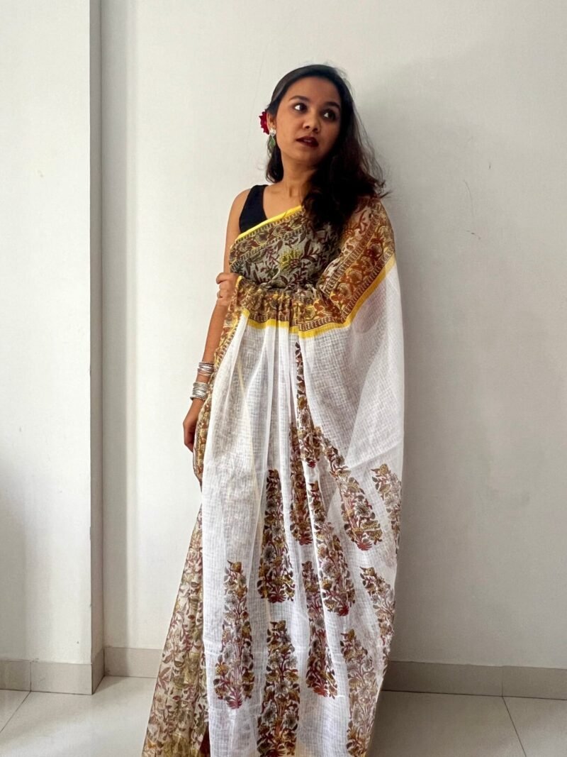 Sanganeri Handblock Printed Doria Saree - Image 2
