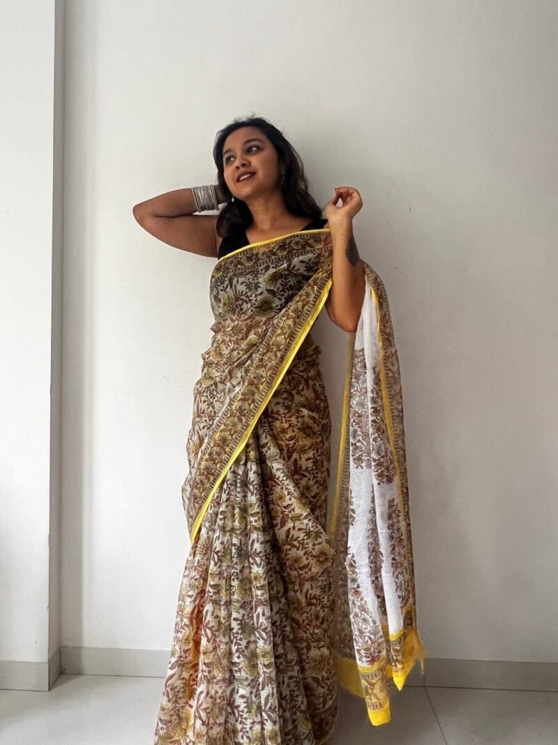 Sanganeri Handblock Printed Doria Saree - Image 3
