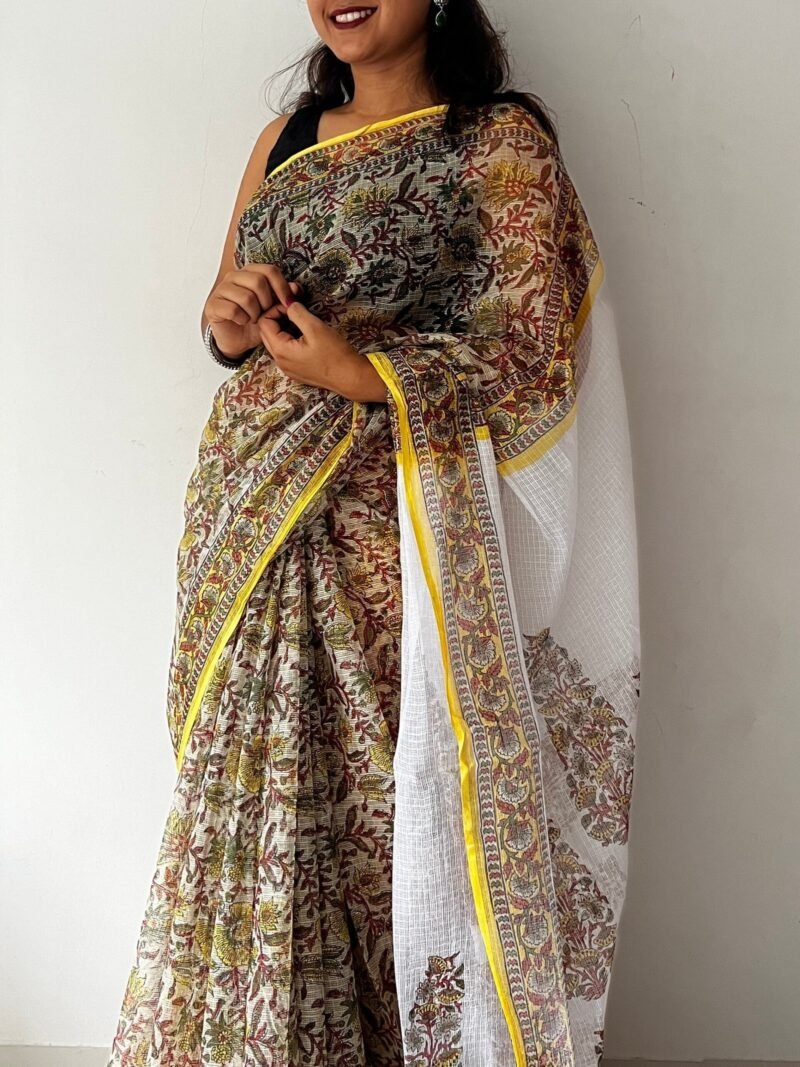 Sanganeri Handblock Printed Doria Saree - Image 4