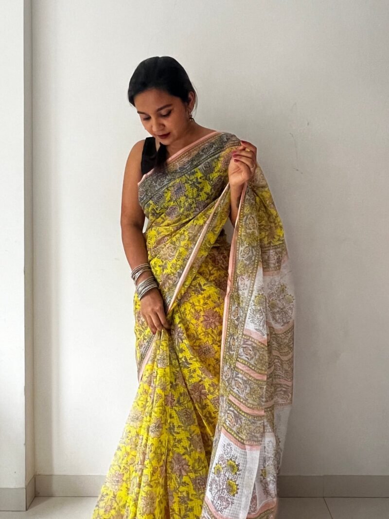 Sanganeri Handblock Printed Doria Saree - Image 2