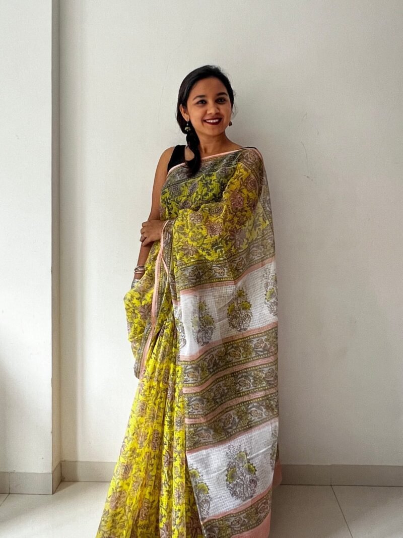 Sanganeri Handblock Printed Doria Saree - Image 3