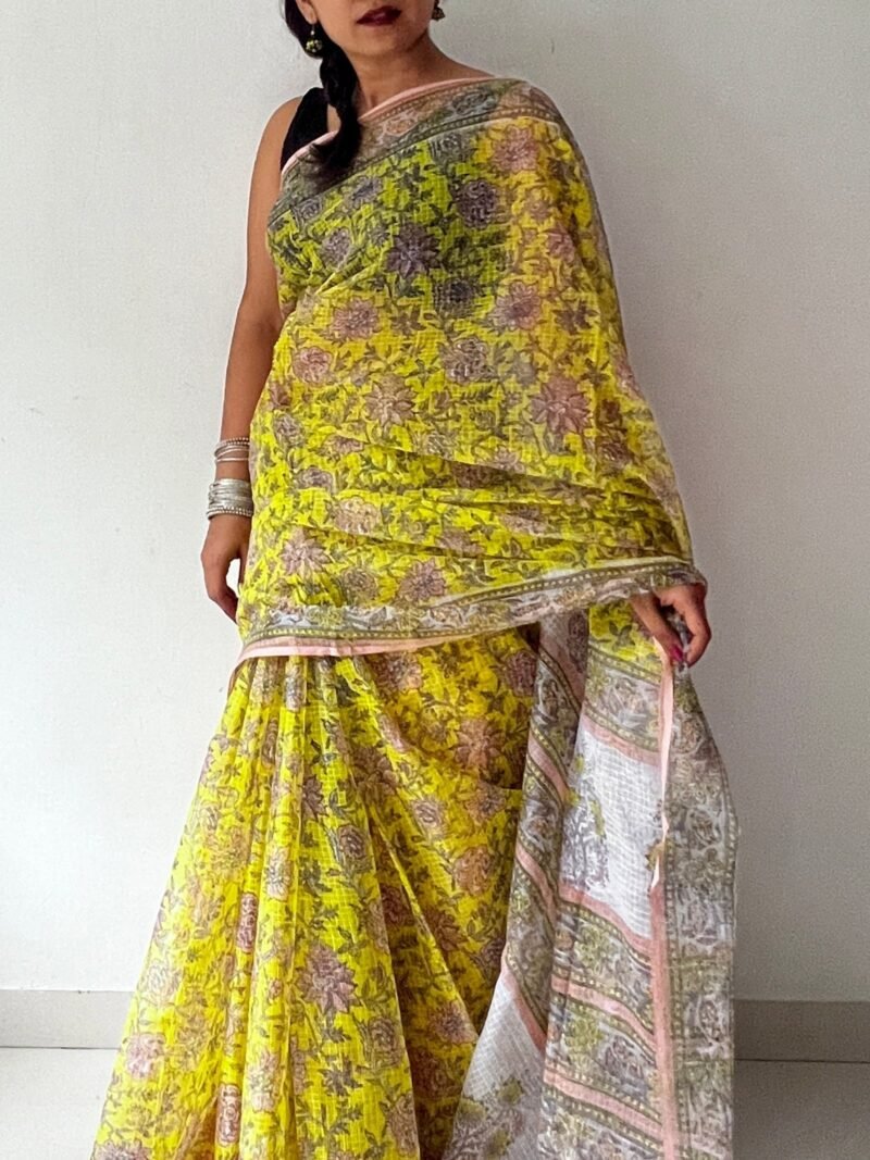 Sanganeri Handblock Printed Doria Saree - Image 4