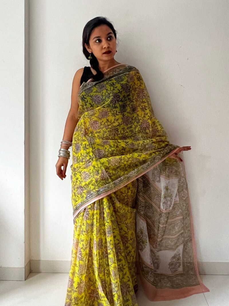 Sanganeri Handblock Printed Doria Saree - Image 5