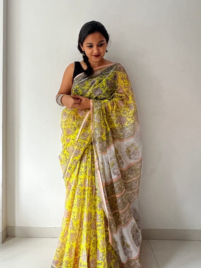 Sanganeri Handblock Printed Doria Saree - Image 6