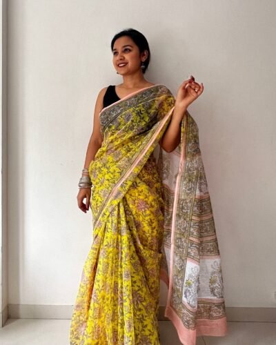 Sanganeri Handblock Printed Doria Saree