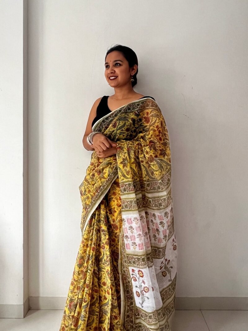 Sanganeri Handblock Printed Doria Saree - Image 4