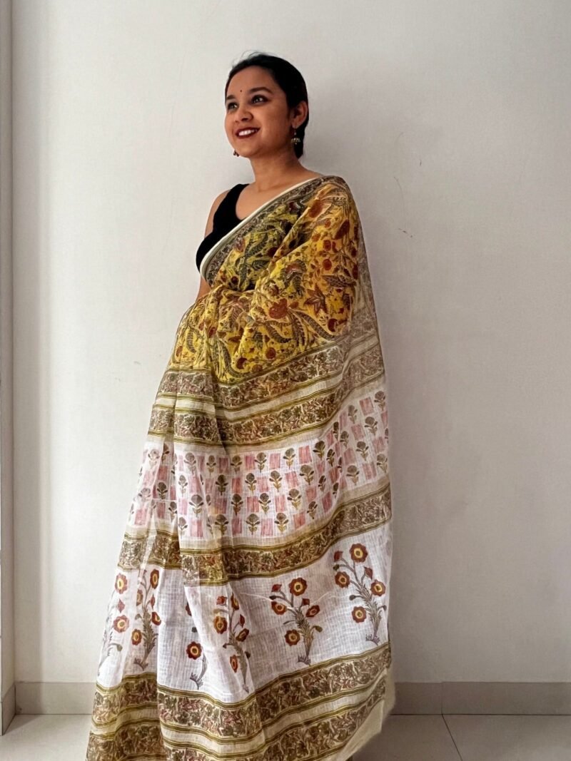 Sanganeri Handblock Printed Doria Saree - Image 3