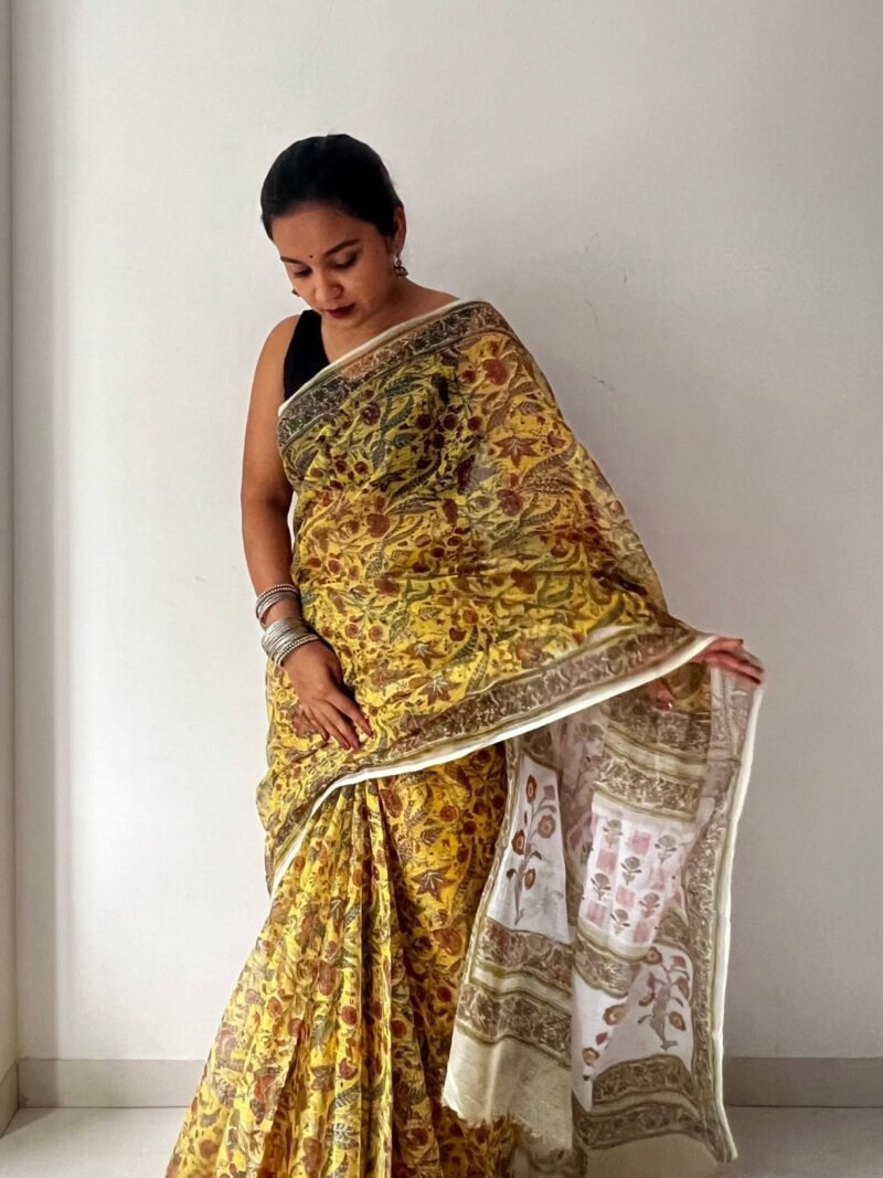 Sanganeri Handblock Printed Doria Saree - Image 2