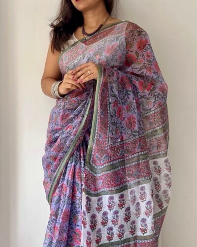 Sanganeri Handblock Printed Doria Saree