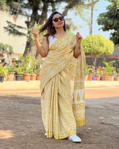 Handblock Printed Mul Cotton Saree