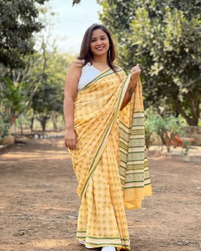Handblock Printed Mul Cotton Saree