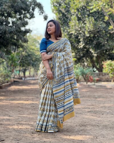 Handblock Printed Mul Cotton Saree