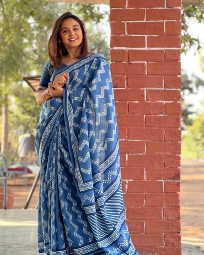 Handblock Printed Mul Cotton Saree
