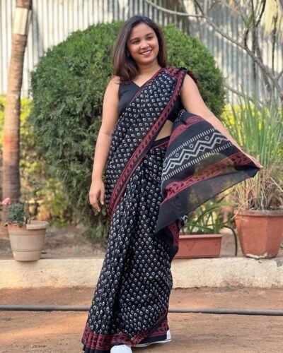 Handblock Printed Mul Cotton Saree