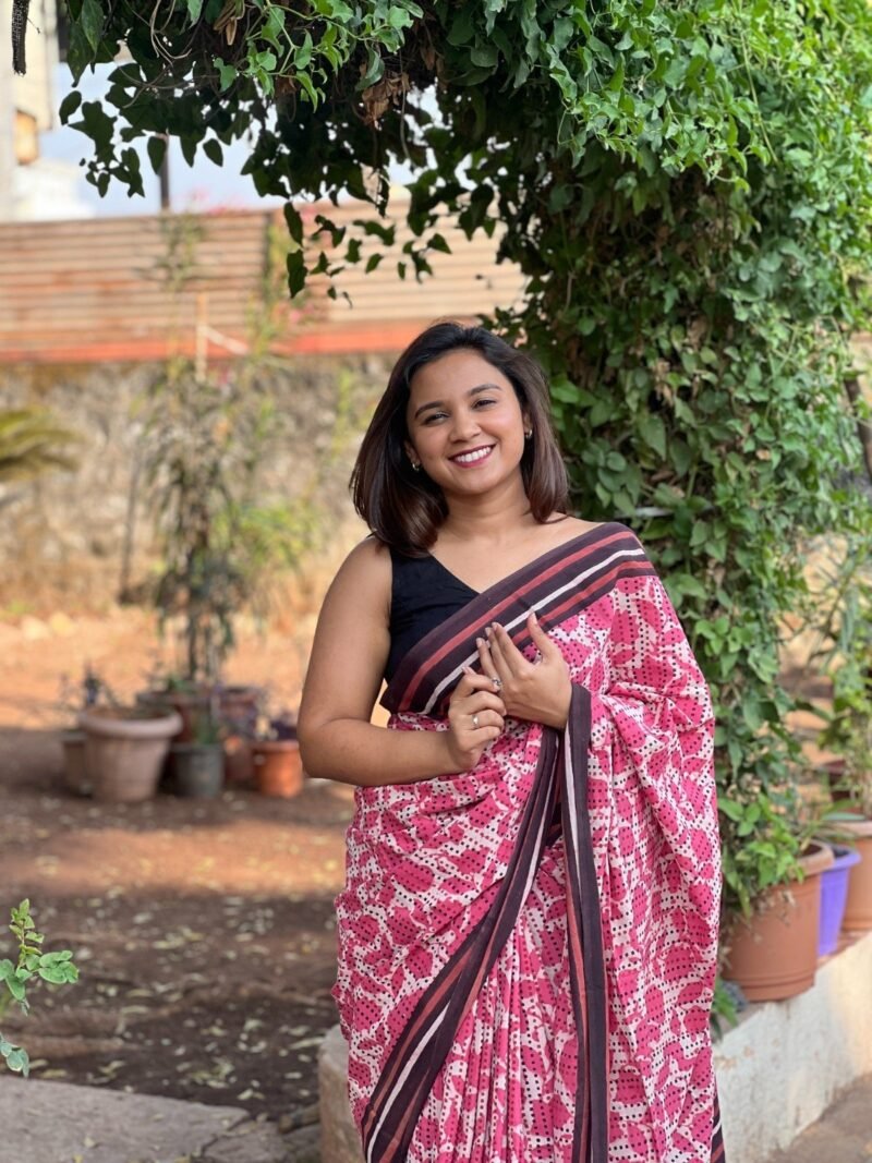 Handblock Printed Mul Cotton Saree - Image 3