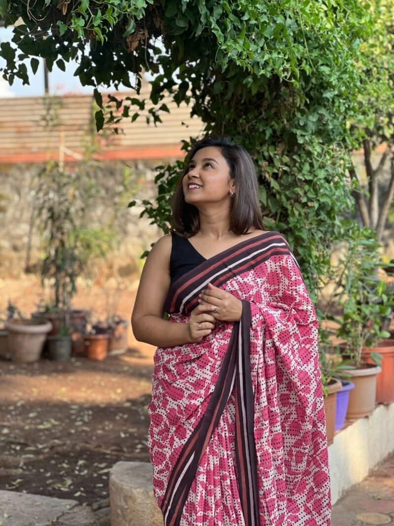 Handblock Printed Mul Cotton Saree - Image 4