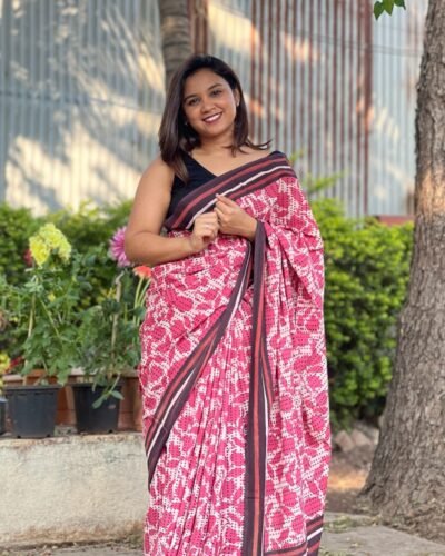 Handblock Printed Mul Cotton Saree