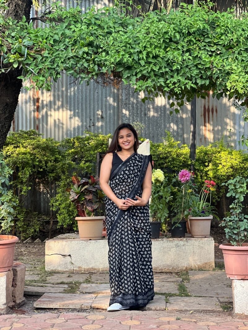 Handblock Printed Mul Cotton Saree - Image 4