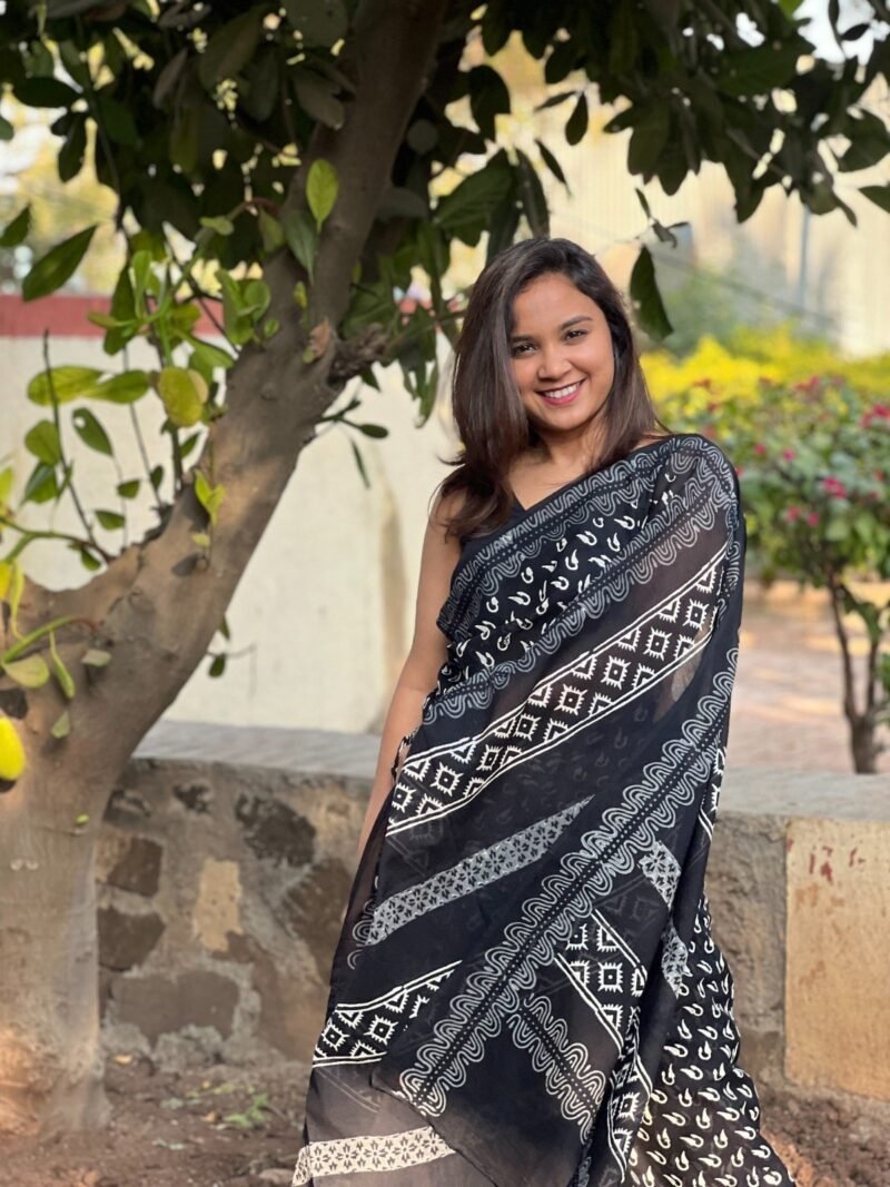 Handblock Printed Mul Cotton Saree - Image 5