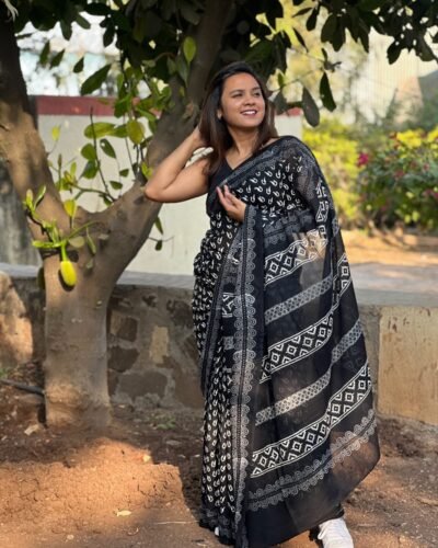 Handblock Printed Mul Cotton Saree