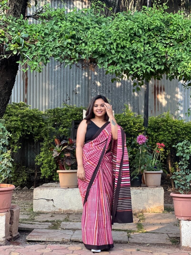 Handblock Printed Mul Cotton Saree - Image 4