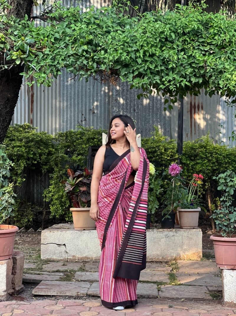 Handblock Printed Mul Cotton Saree - Image 6