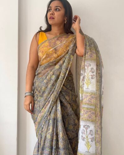 Sanganeri Handblock Printed Doria Saree