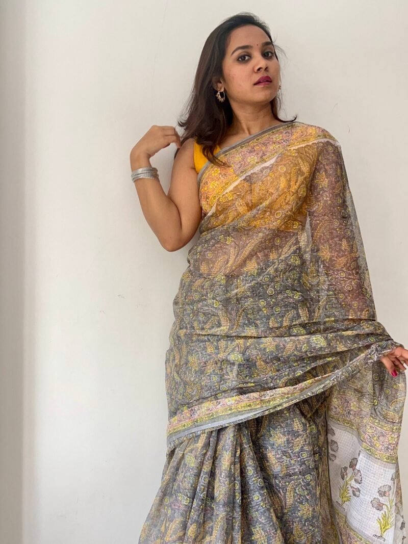 Sanganeri Handblock Printed Doria Saree - Image 4
