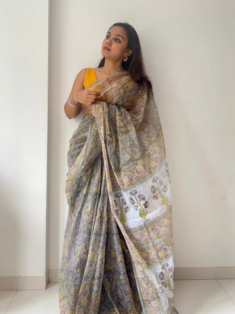Sanganeri Handblock Printed Doria Saree - Image 7