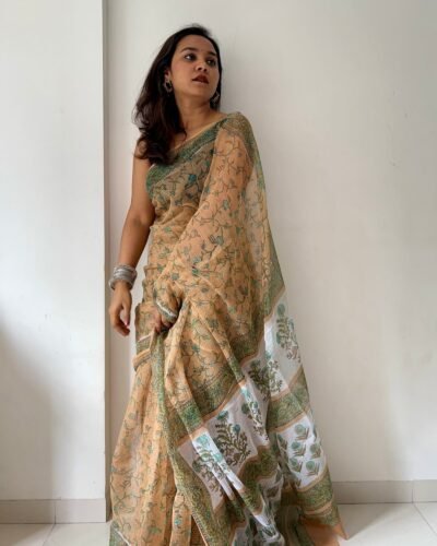 Sanganeri Handblock Printed Doria Saree