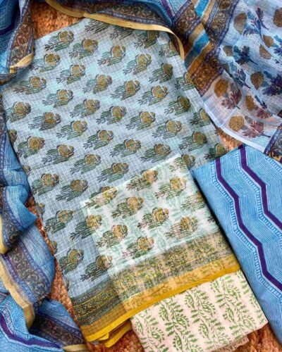 Sanganeri Handblock Printed Unstitched Suit 4 pc
