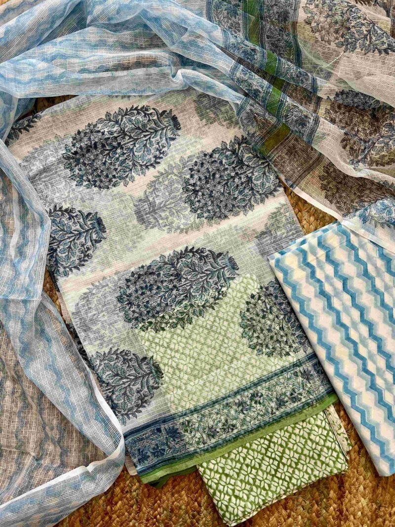 Sanganeri Handblock Printed Unstitched Suit 4 pc - Image 9